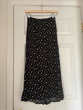 Reformation Black Maxi Skirt with Yellow and Light Blue Floral Print